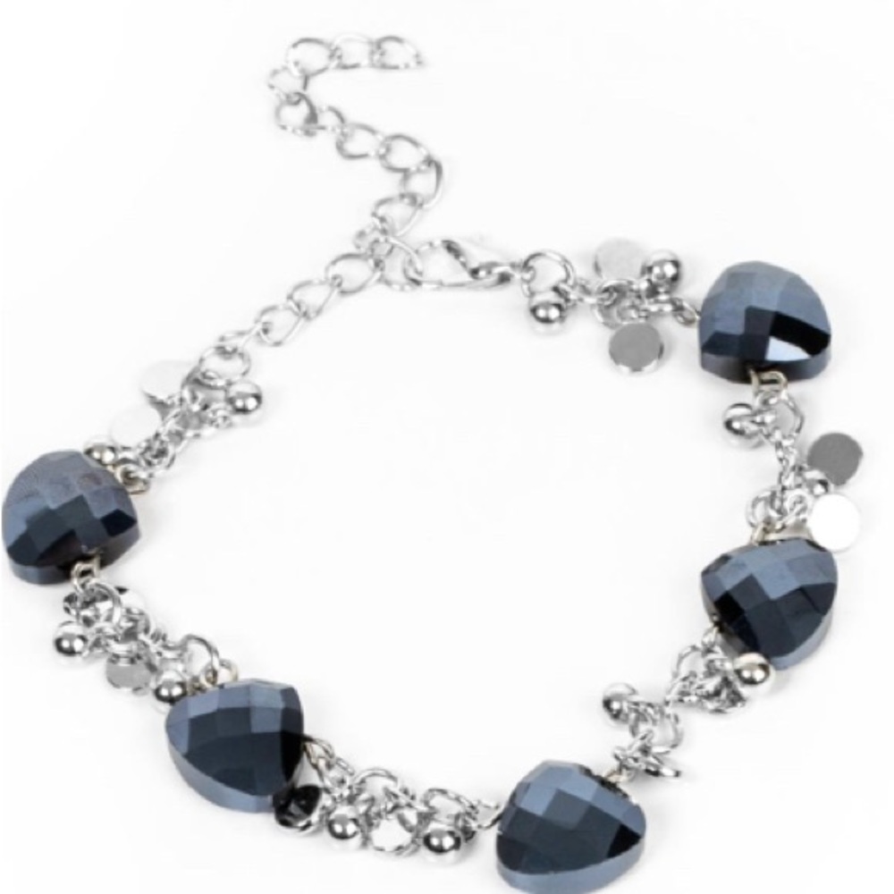 Silver and Blue Gemstone Bracelet with Crystal Accents